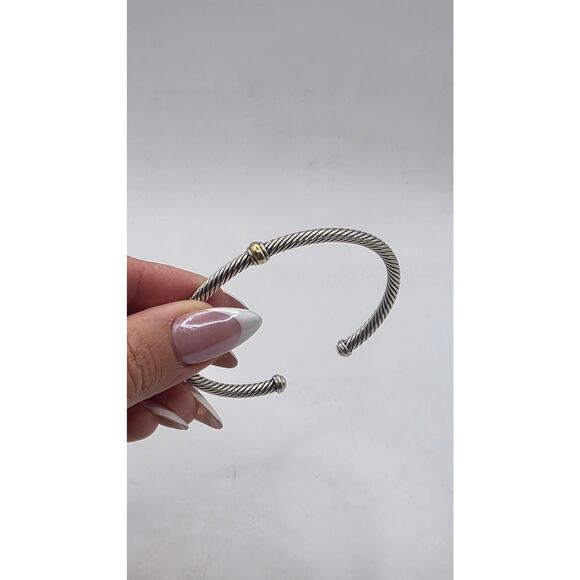 David Yurman Sterling Silver Classic Cable Gold Station Cuff Bracelet - Picture 13 of 13
